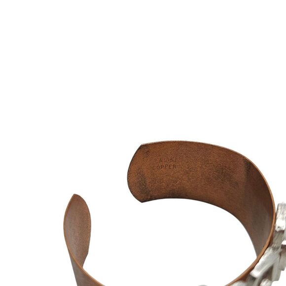 Copper Silver Tone Geometric Detail Wide Cuff Bangle Bracelet Vintage - Picture 5 of 7